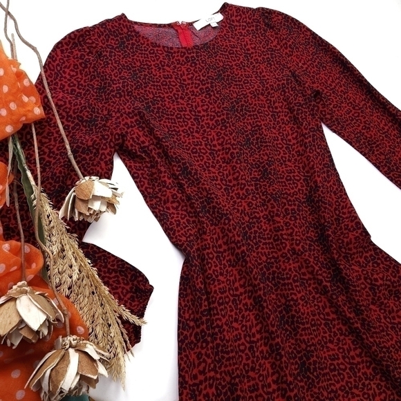 Loft Red Black Animal Print Maxi Dress Sz 0 - Picture 4 of 13